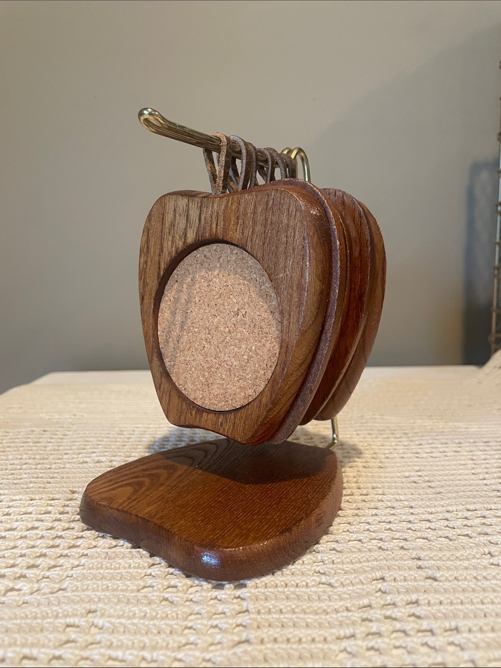 Wooden apple shape  Coaster Set with Holder  vintage 70’s